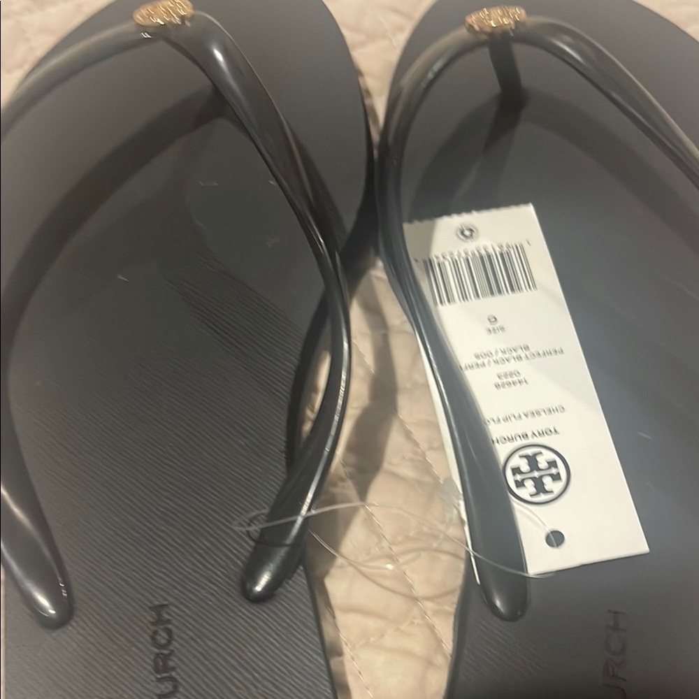 Tory Burch Black Sandals with Gold Logo